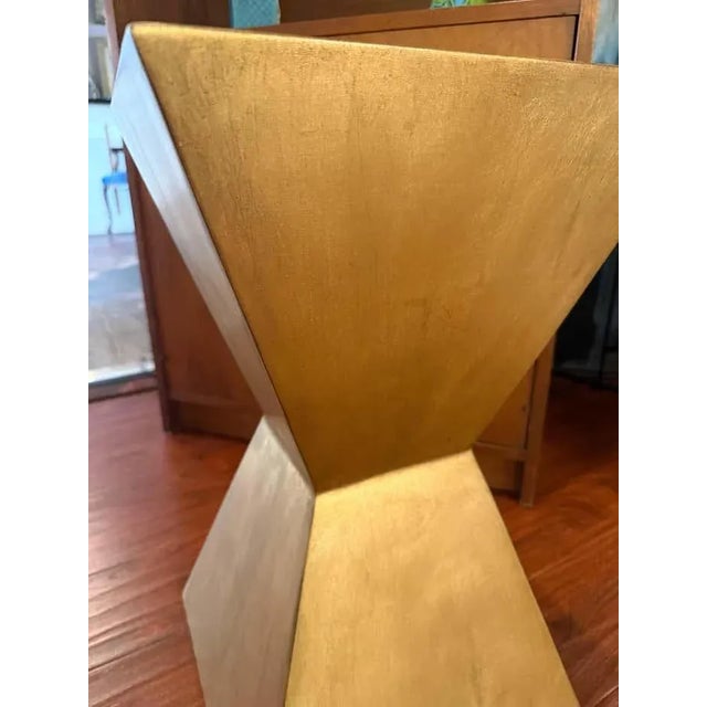 Geometric Gilded Metal Pedestal For Sale - Image 4 of 5