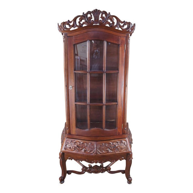 Victorian Revival French Rococo Style Mahogany Display Cabinet Vitrine Curio For Sale