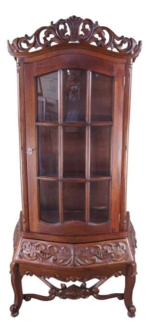 Victorian Revival French Rococo Style Mahogany Display Cabinet Vitrine Curio