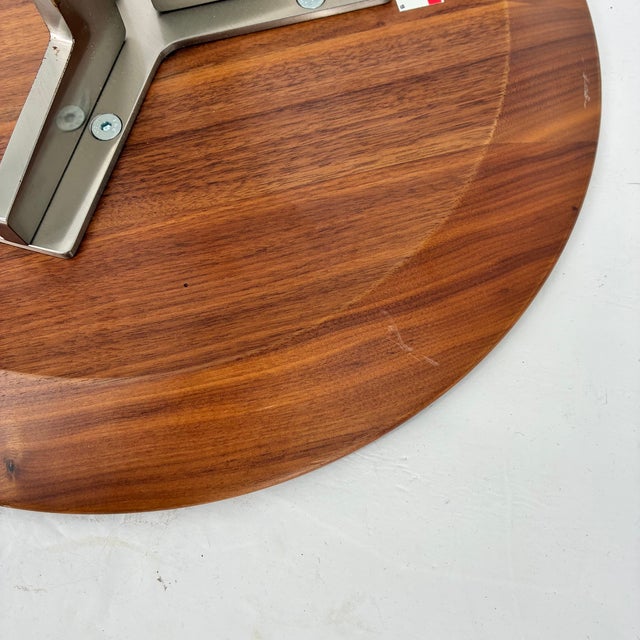2020s Flexform Walnut and Stainless MCM Style Round Top Side Table For Sale - Image 5 of 7