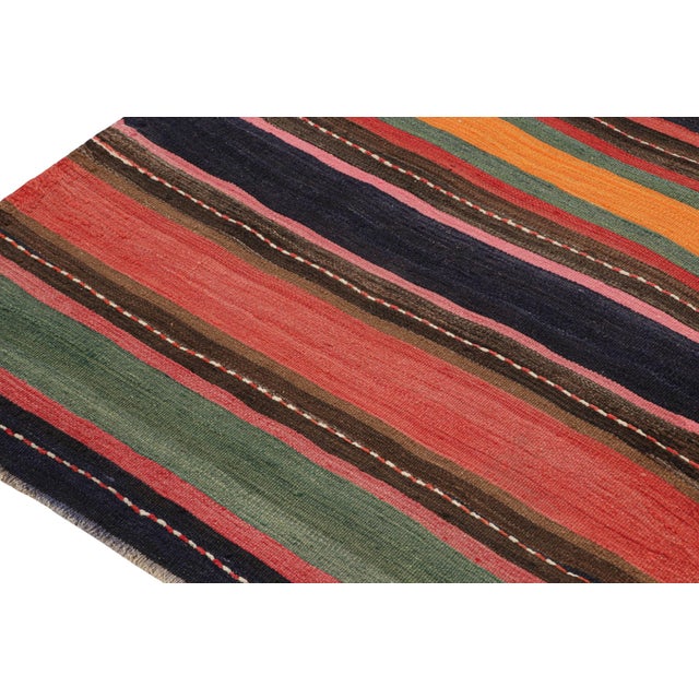 1950s Vintage Persian Bidjar Kilim in Colorful Polychromatic Stripes by Rug & Kilim For Sale In New York - Image 6 of 7