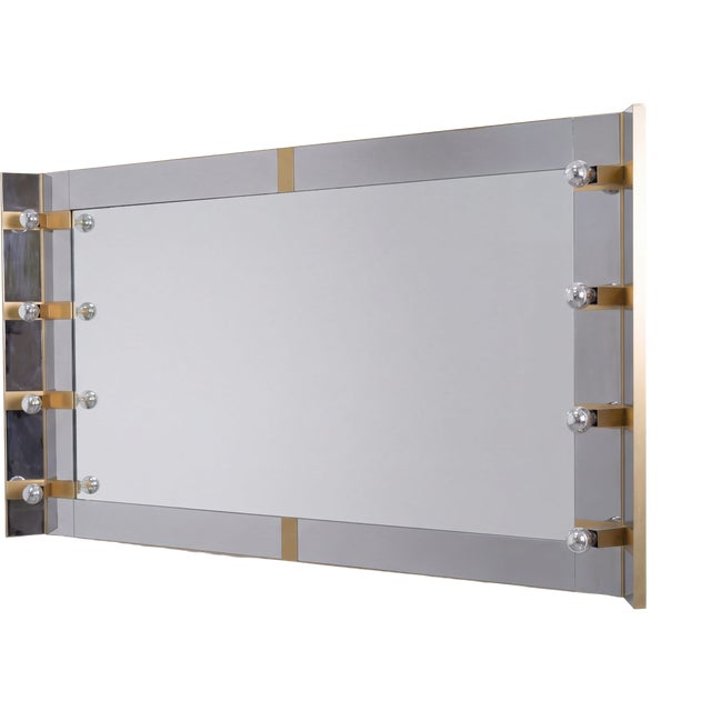 Illuminated Dressing Room Mirror in Chrome and Brass by Gaetano Sciolari, Italy, 1970s For Sale