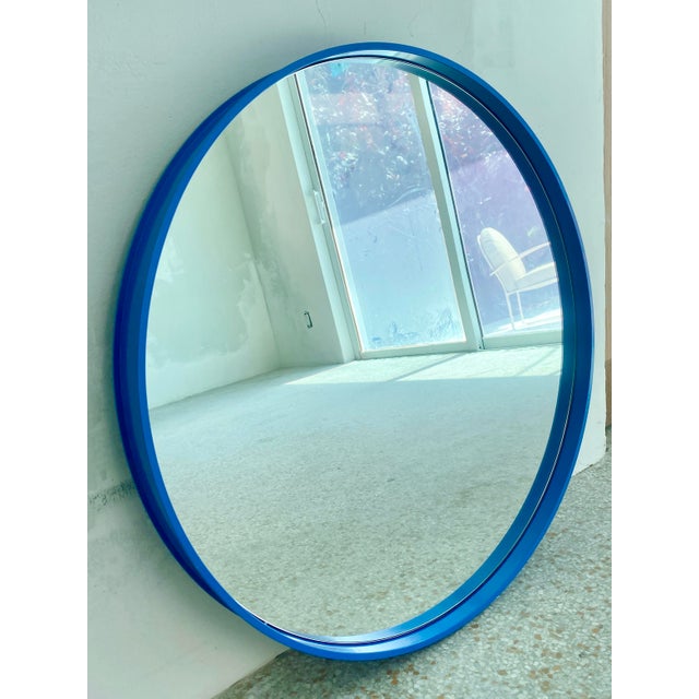 1980s Electric Blue Metal Framed Wall Mirror For Sale - Image 10 of 10