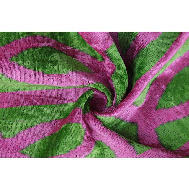 Textile Handmade 16x16 Velvet Pillow – Pink & Green Geometric Design For Sale - Image 7 of 8