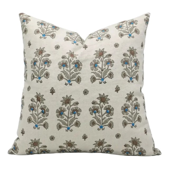 Fabdivine Indian Block Print Cushion Cover 14x14 Inch Pure Linen- Sadabahar For Sale