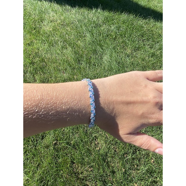 7.94ctw Blue Zircon & Diamond Tennis Bracelet, 18k White Gold, Length 7.25 In. For Sale In Greensboro - Image 6 of 6