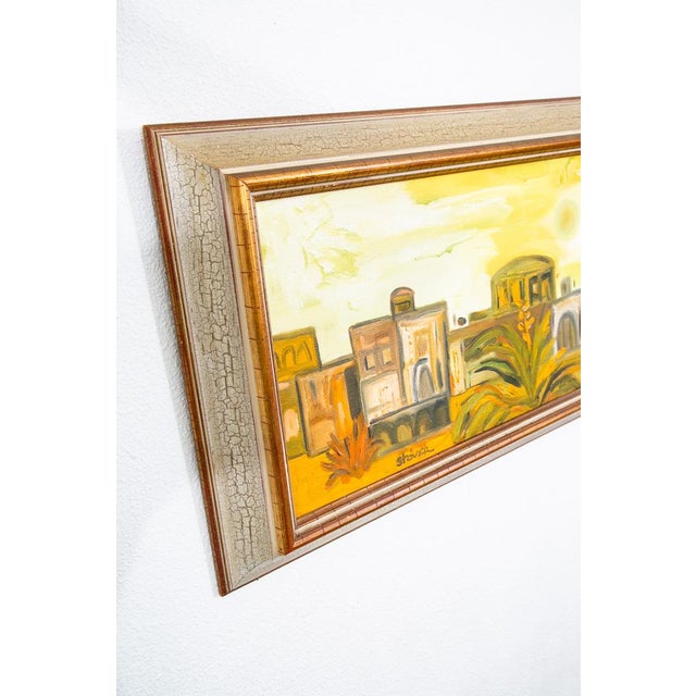 1970s Mid Century Modern Painting Art Abstract Landscape Frame Cityscape Abstract MCM For Sale - Image 5 of 12