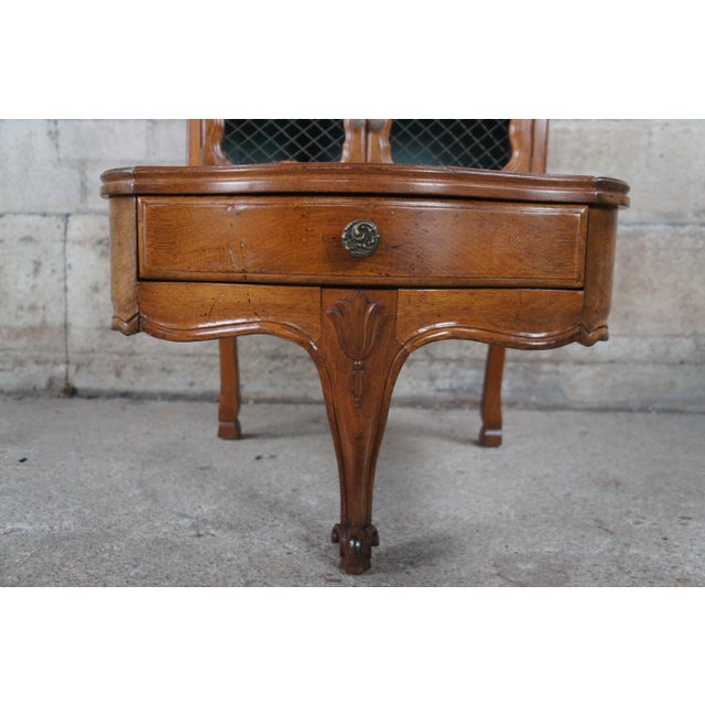 Mid 20th Century Mid Century French Provincial Serpentine Walnut Marble Lattice Tiered Step Table For Sale - Image 10 of 12