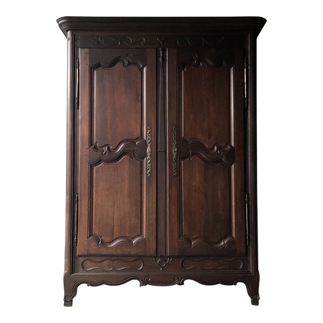Antique French Country Carved Oak Armoire Wardrobe Chairish