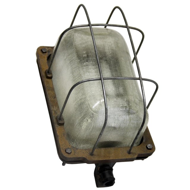 Industrial Vintage Industrial Cast Iron and Striped Glass Sconce, 1950s For Sale - Image 3 of 6