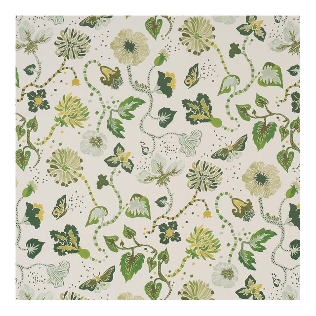 Schumacher x Happy Menocal Gloriette Wallcovering in Green For Sale