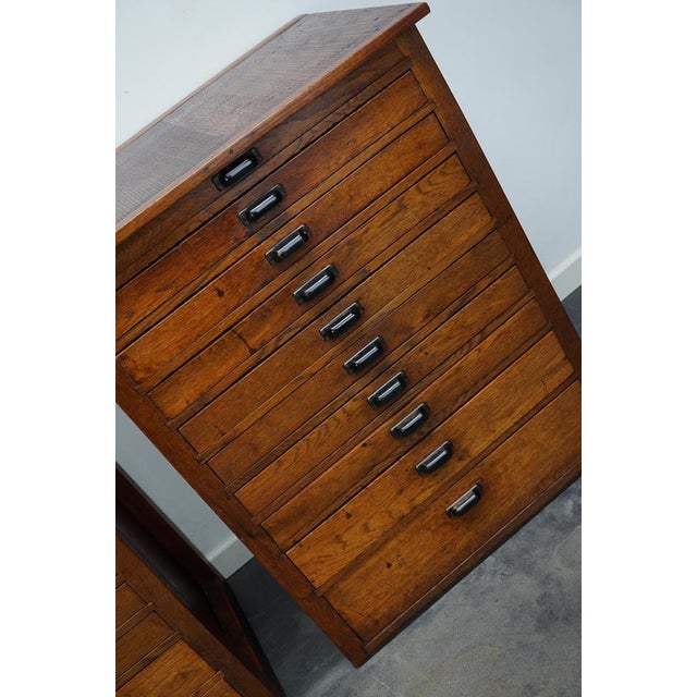 Industrial Vintage Dutch Oak Jewelers Drawer Cabinets, 1930s, Set of 2 For Sale - Image 3 of 18