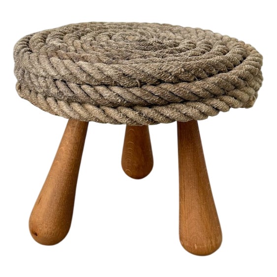 Rope and Oak Stool by Audoux and Minet, 1950s For Sale