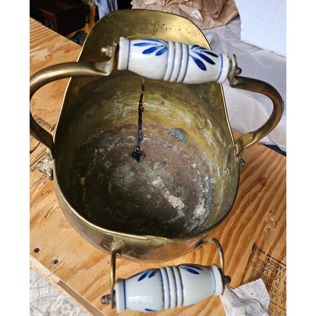 Early 20th Century Brass and Porcelain Helmet-Form Coal Scuttle For Sale - Image 9 of 9