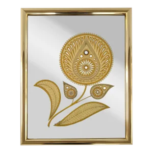 Vintage Gloria Eriksen Wall Mirror With Etched Golden Floral Pattern 1970's