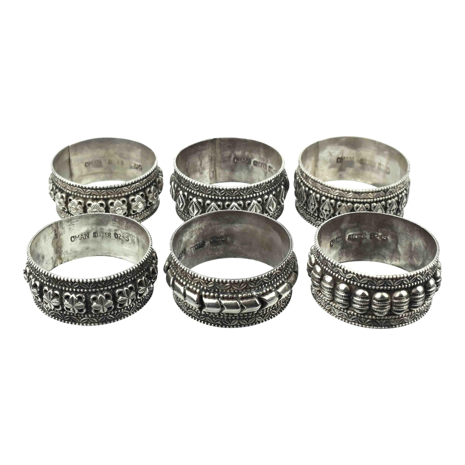 Mid 20th Century Sterling Silver Oman Arabic Cuff Style Napkin Rings ...