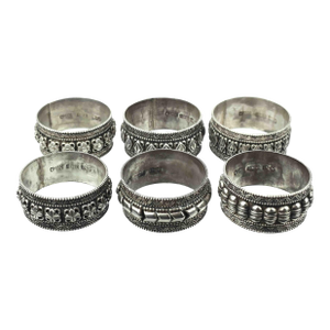 Mid 20th Century Sterling Silver Oman Arabic Cuff Style Napkin Rings - Set of 6