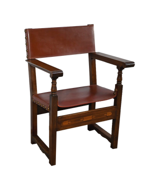 Late 19th Century Armchair in Walnut and Cordovan Leather