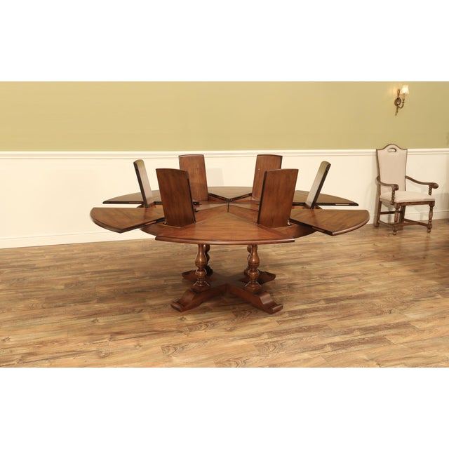 64-84 Round Large Solid Walnut Dining Table on Country Turned Legs. Distressed Reclaimed Wood Style Finish For Sale In New York - Image 6 of 17
