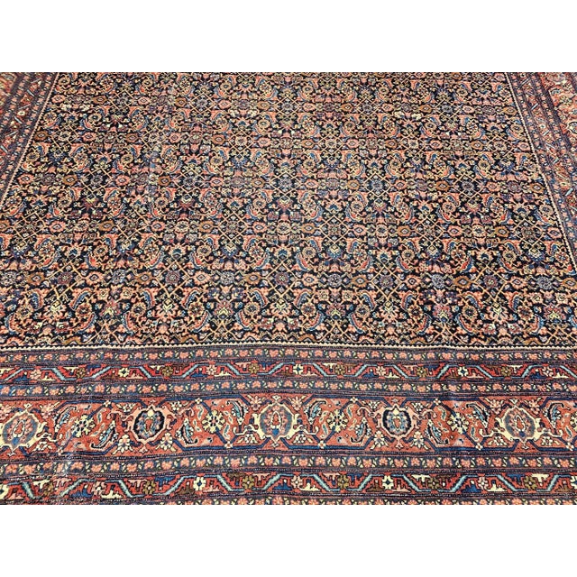 Vintage Persian Bidjar Rug, All-Over Herati Geometric Pattern, in Midnight Blue & Rust-Red, 9’ X 12’ For Sale - Image 10 of 12