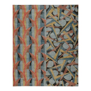 Rug & Kilim’s Distressed Deco Rug in Blue & Beige-Brown Geometric Patterns For Sale