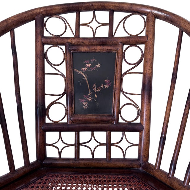 Late 20th Century Attributed to Theodore Alexander Chinoiserie Bamboo Pavilion Armchairs With Custom Silk Down Cushions For Sale - Image 11 of 16