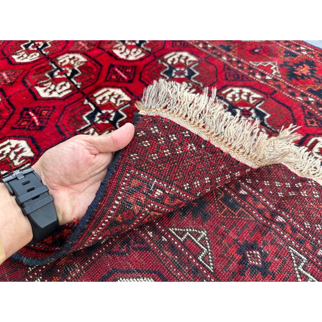 Red Bokhara Hand-Knotted Wool Rug - 5'8" X 3'4" For Sale - Image 11 of 13