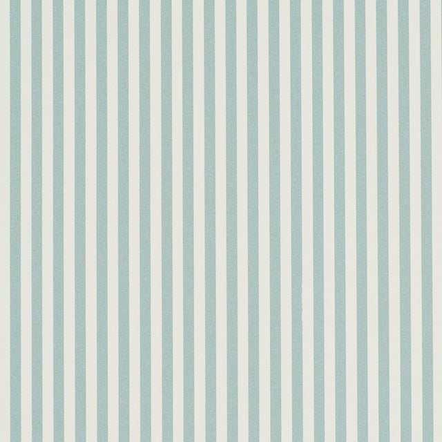Schumacher Emma Stripe Narrow Wallpaper In Aqua For Sale