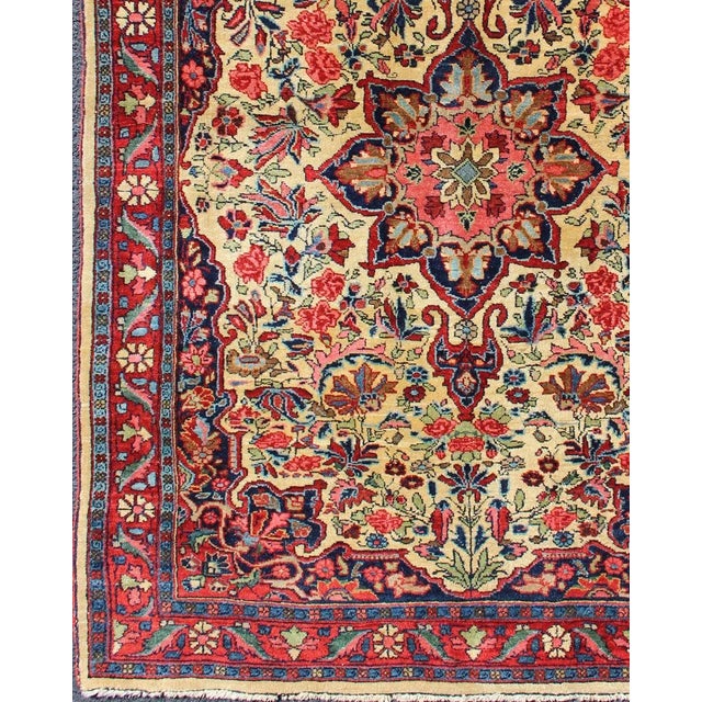 Tribal Antique Persian Medallion Bidjar Colorful Rug in Ivory, Navy Blue and Red 3'4 X 5'0 For Sale - Image 3 of 13
