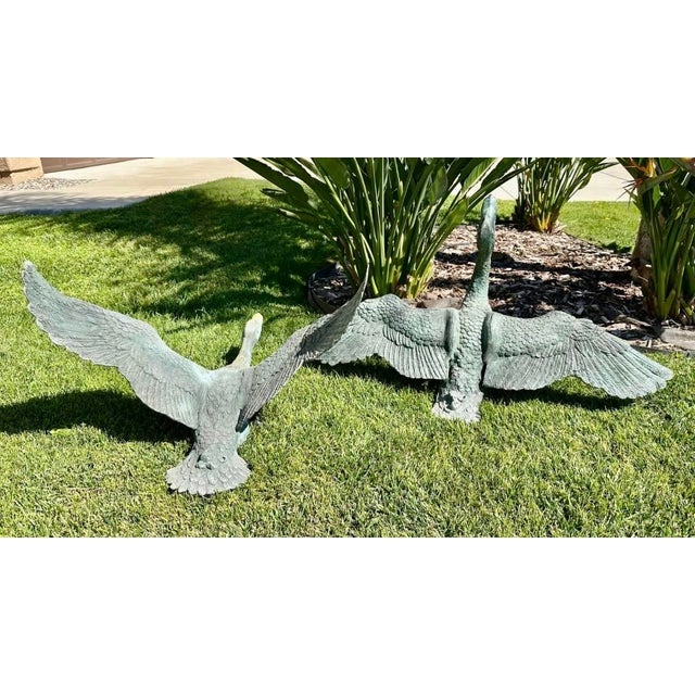 Metal 1920s Pair of Large Japanese Bronze Garden Duck Sculptures – Verdigris Patina, Life-Size Waterfowl Statues For Sale - Image 7 of 18