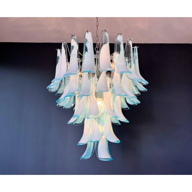 Italian Murano Style Chandelier, 52 Blue Glass Petals in 5 Levels For Sale - Image 12 of 12