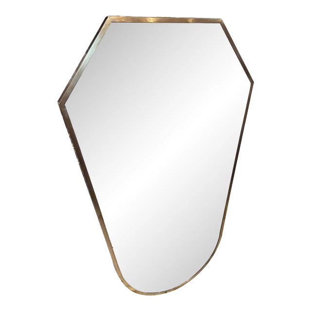1950s Mid-Century Modern Giò Ponti Style Solid Brass Italian Wall Mirror For Sale