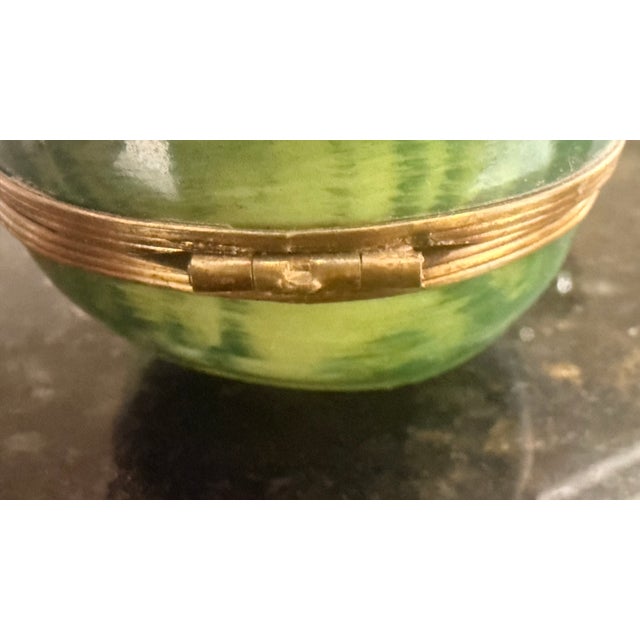 Green Late 20th Century Hand-Painted Limoges France Watermelon Porcelain Trinket Box With Bee Clasp For Sale - Image 8 of 8
