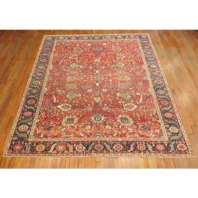 Early 20th Century Early 20th Century Zabihi Collection Rare Jewel Toned Persian Heriz Serapi Rug - 8'8" x 10'9" For Sale - Image 5 of 10