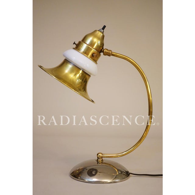 1930s Art Deco Streamline Brass Chrome Milk Glass "Halo" Table Lamp Markel Faries Era For Sale In Los Angeles - Image 6 of 10