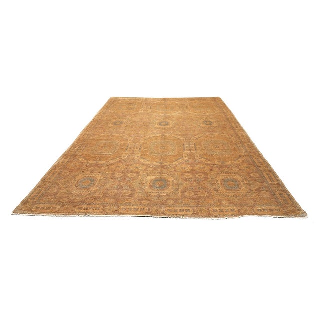 2010s 10x14 Fine Hand-Knotted Golden Geometric Oushak Style Rug For Sale - Image 5 of 9