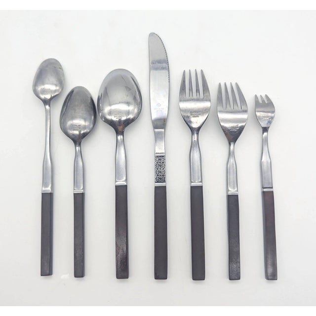 1960s Oneida Northland "Anticipation" Stainless Steel & Teak Composite Flatware, Set of 49 Pieces For Sale - Image 12 of 13