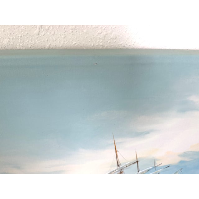 Blue Late 20th Century Listed Artist Hewett Jackson Original Oil Painting | Tall Ship Seascape | Large For Sale - Image 8 of 15