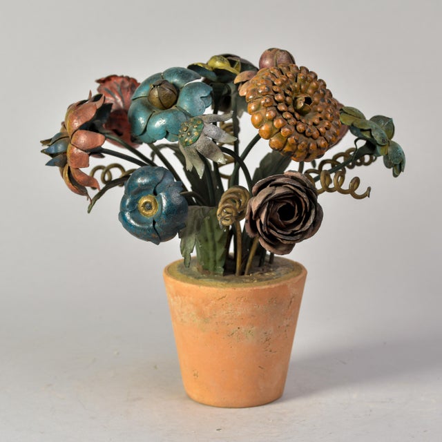 Metal Pair Early 20th C French Metal Tole Flowers in Terracotta Pots For Sale - Image 7 of 12