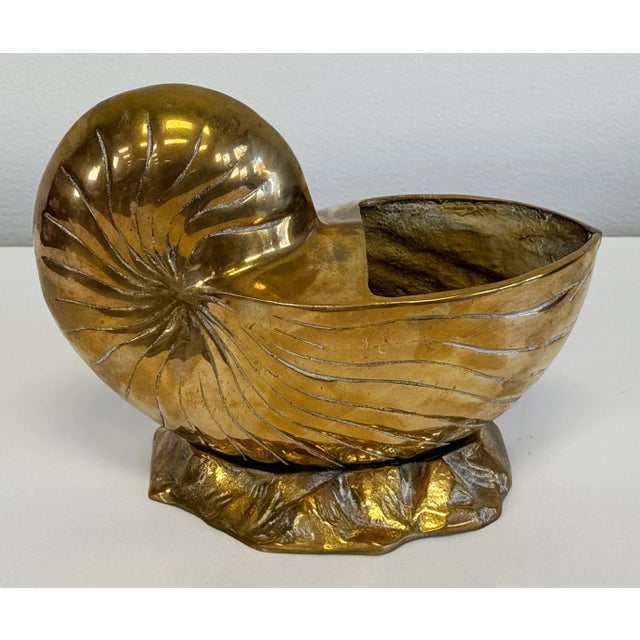 Vintage Brass Nautilus Shell Cachepot Planter For Sale - Image 4 of 10