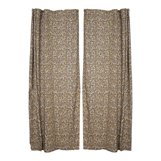 Handcrafted Colored Linen Curtains Rustic Boho Drapes for Living Room & Bedroom Windows Thorny Stems Size- 54"x29" For Sale