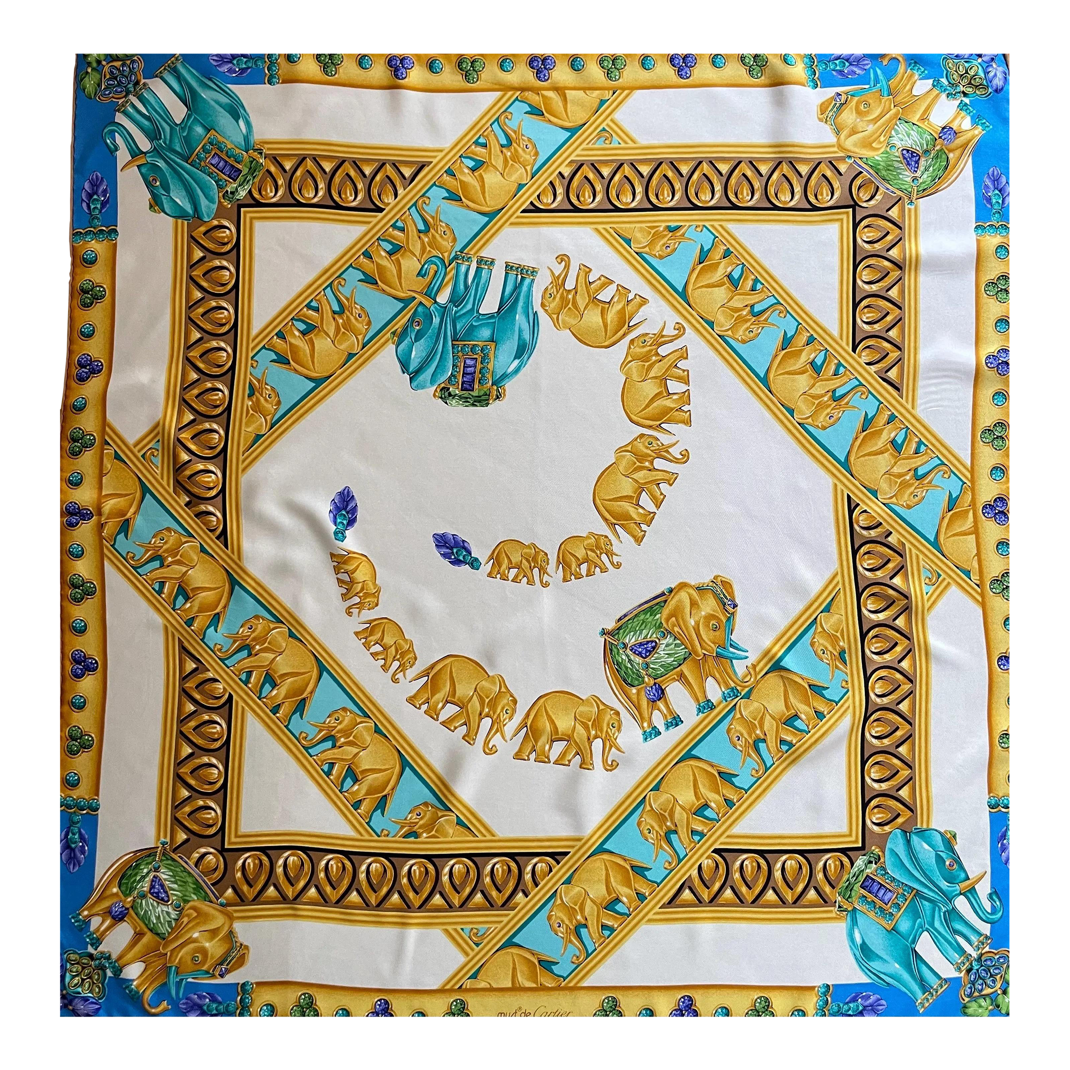 Cartier Silk Scarf - Multi Elephant - “Must Be Cartier” | Chairish