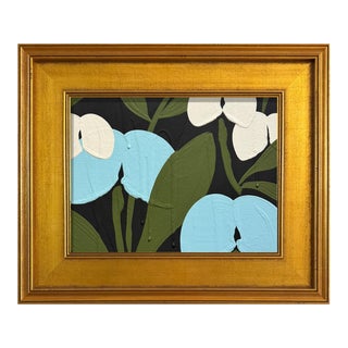 Ron Giusti Mini Tsubasa Orchid Black Light Blue Cream Acrylic Painting For Sale