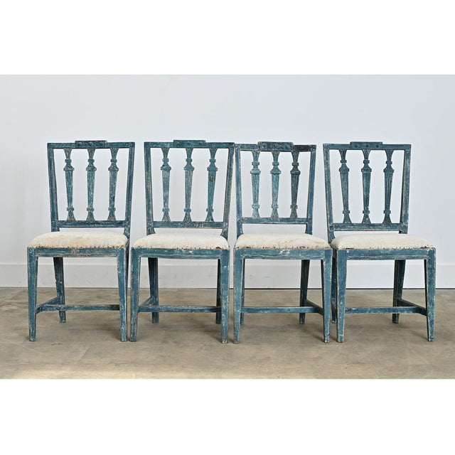 Swedish Gustavian 18th Century Set of Four Painted Side Chairs For Sale - Image 11 of 14
