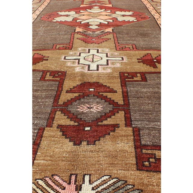 Gray Vintage Turkish Carpet With Vertical Cross and Geometric Motifs 4'4 X 14'3 For Sale - Image 8 of 9
