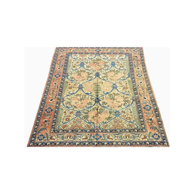 Exact Size: 5'5" x 6'8" Color: Natural Age: Old Materials: Wool Construction: Hand Knotted