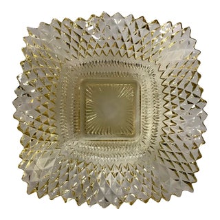 Vintage Indiana Glass Co Diamond Point Candy/Trinket Dish in Yellow For Sale