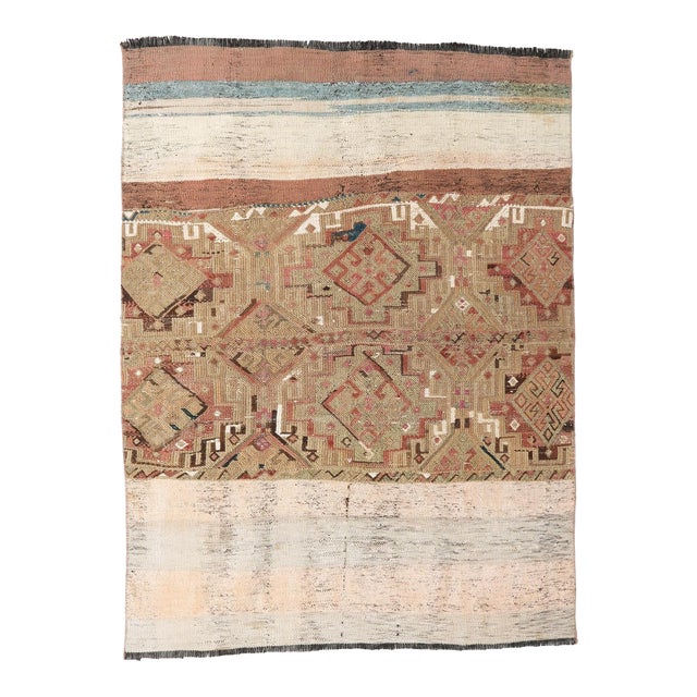 Vintage Embroidered Turkish Kilim Rug - 3`9″ X 5`1″ For Sale