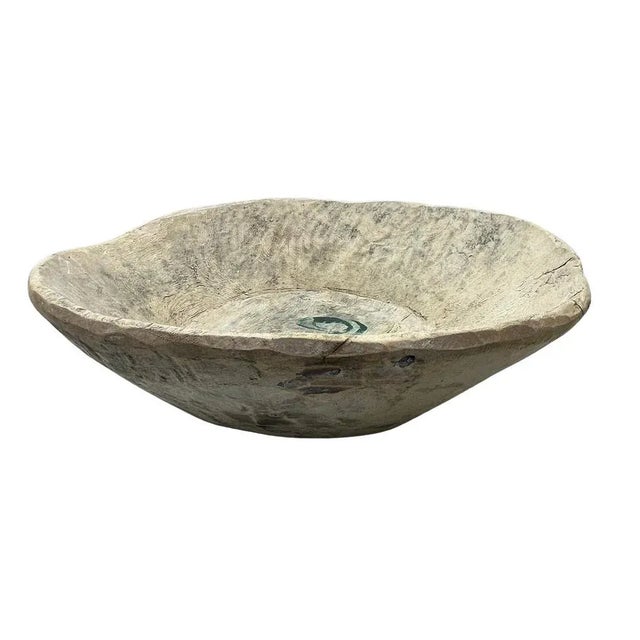This vintage wood Parat bowl from India was once used to knead bread dough. It is a beautiful rustic piece and can be used...
