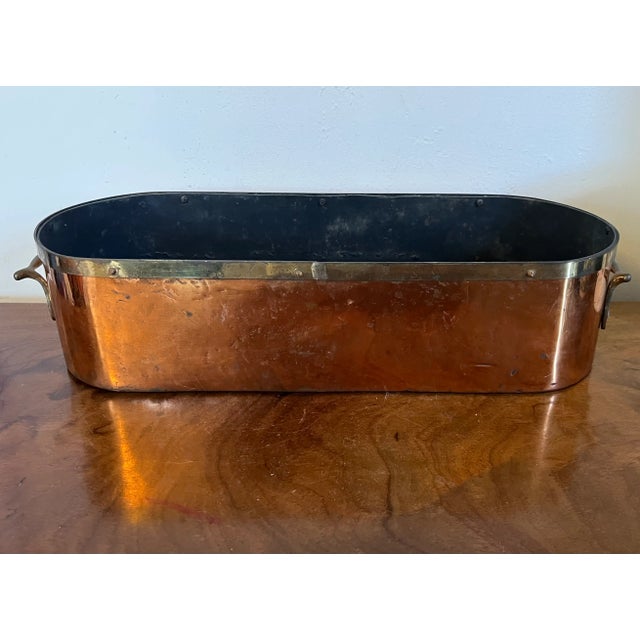 Metal Antique English Copper and Brass Oval Jardiniere Planter For Sale - Image 7 of 12